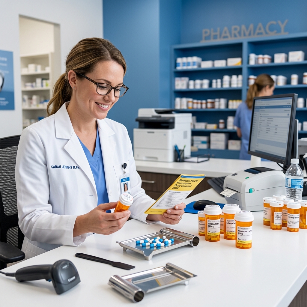 Pharmacist explaining Medicare prescription drug cost changes