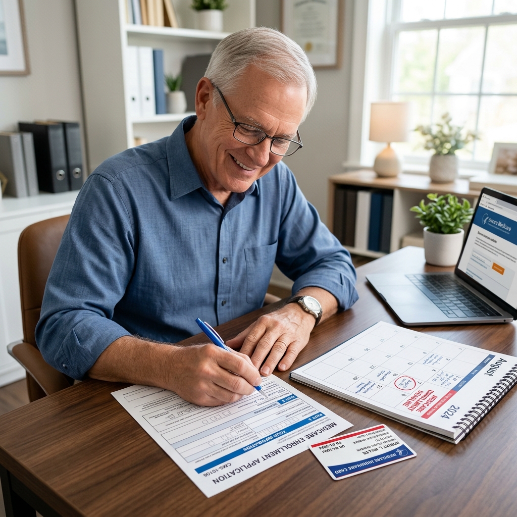 Senior man reviewing Medicare enrollment period dates and deadlines
